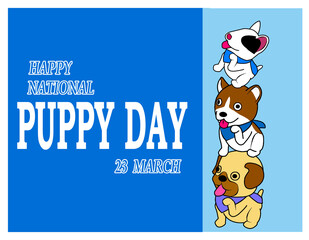 national puppy day with drawing of  dogs standing standing on their backs ,