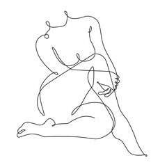 Abstract Woman Body Line Art Drawing. Female Figure Minimalist Illustration. Modern Trendy Line Art Drawing for Wall Decor, Fashion Minimal Print, Poster, Social Media. Beauty Logo. Vector EPS 10