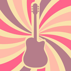 Icon, sticker in hippie style with guitar, waves. Retro style