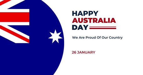 Happy Australia day lettering. Map of Australia with flag. 26 January. Australia day celebration 4k Video Animation. Australian Flag.