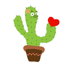 Cartoon Cactus with a Heart in a pot