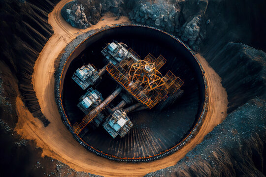 coal mining an open pit extractive industry, aerial drone top view