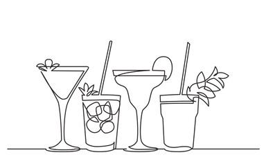 continuous line drawing exotic cocktail drinks - PNG image with transparent background