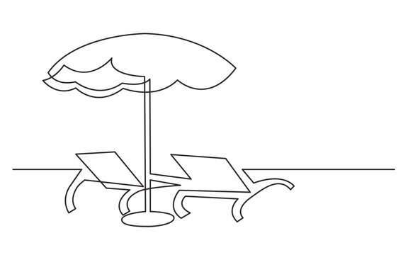 continuous line drawing beach chairs and umbrella - PNG image with transparent background