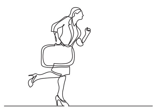 continuous line drawing business traveler hurrying with baggage - PNG image with transparent background