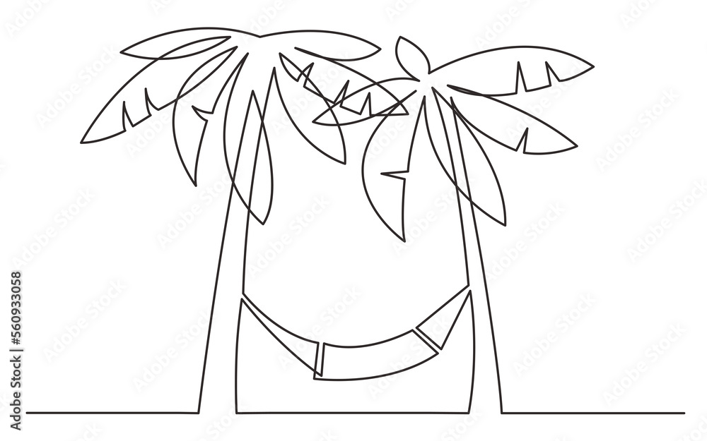 Poster continuous line drawing palm trees hammock - png image with transparent background