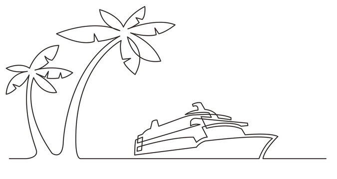 continuous line drawing palm trees cruise ship - PNG image with transparent background