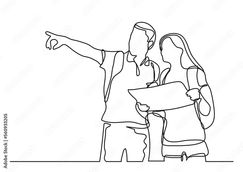 Poster continuous line drawing travelers learning map - png image with transparent background