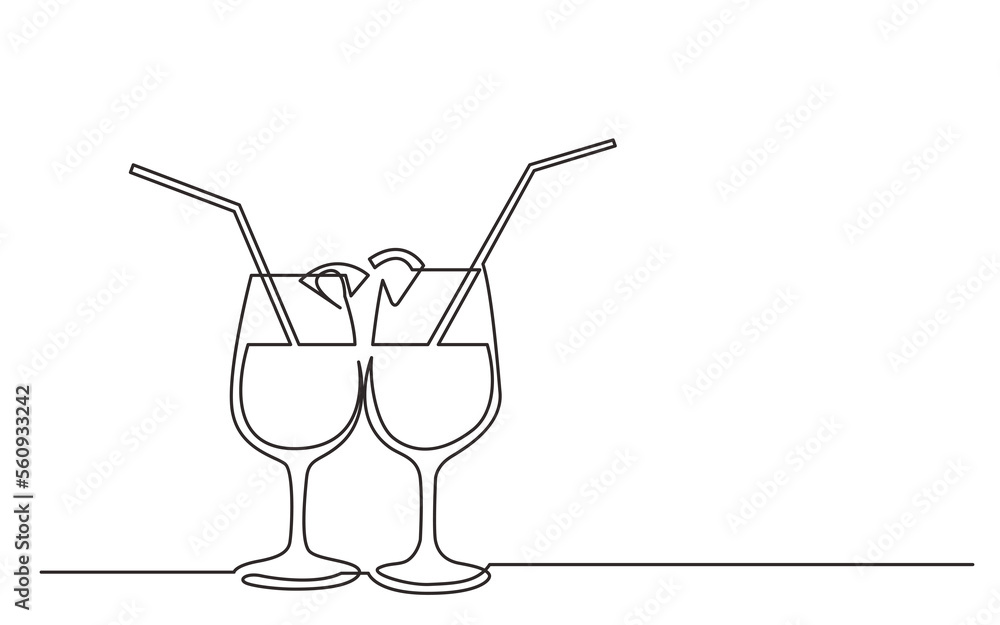 Poster continuous line drawing two cocktail drinks - png image with transparent background