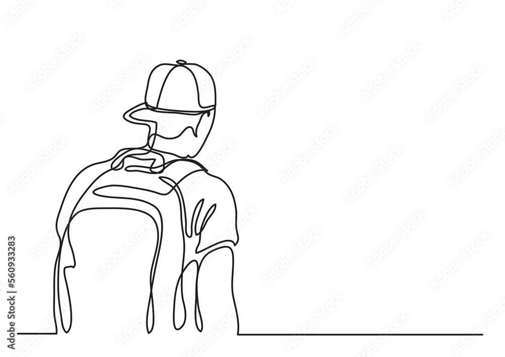 Canvas Prints continuous line drawing young man with backpack - png image with transparent background