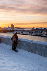 person walking in the snow