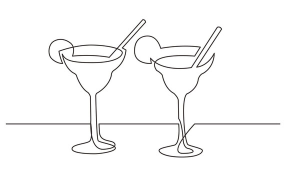 continuous line drawing two exotic cocktail drinks - PNG image with transparent background