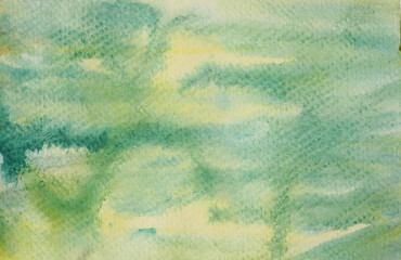 Abstract background and texture pattern blue with yellow and green color flow on white background, Illustration watercolor hand draw and painted on paper