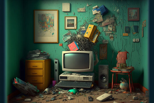 interior of a room, random stuff disordered