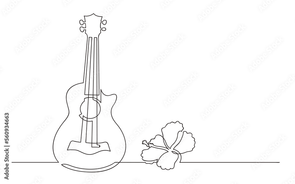 Poster continuous line drawing soprano ukulele with flower - png image with transparent background