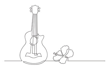 continuous line drawing soprano ukulele with flower - PNG image with transparent background