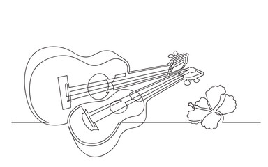 Obraz premium continuous line drawing two hawaiian ukuleles with flower - PNG image with transparent background