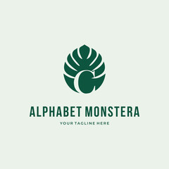 Alphabet Letter C typography Logo green monstera deliciosa custom logo design vector illustration