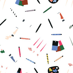 Colorful drawing material. Vector seamless pattern. Perfect print for giftware or stationery