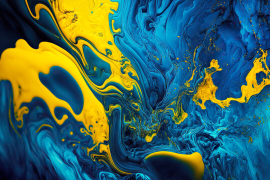 Blue And Yellow Fluid Art Texture Hand Painted Background