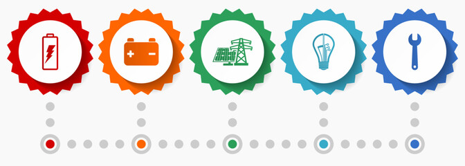 Power and energy vector icons, electricity flat design web badges collection, business infographic template