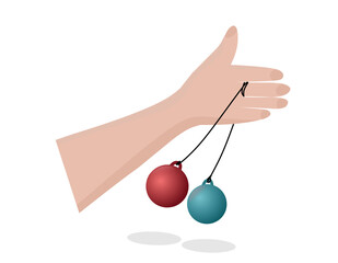 right hand is playing lato lato or a traditional game from Indonesia, isolated at white background, vector illistration