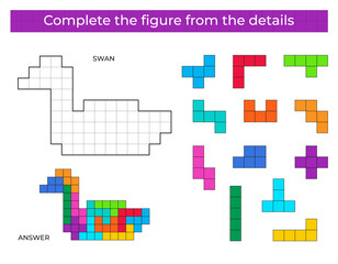 Complete the figure. Puzzle game with Swan. 