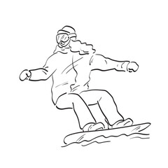 Fototapeta na wymiar line art female playing snowboard illustration vector hand drawn isolated on white background
