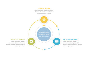 Circle diagram template with three steps or options, process infographics