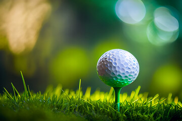 Nahaufnahme von einem Golfball im Gras auf dem Golfplatz - Ai generiert