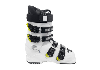 Ski boots isolated on white background.  Modern sport equipment isolated.