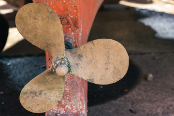 Old boat propeller, close up photo