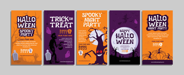 Halloween party invitation spooky night story instagram social media post - obrazy, fototapety, plakaty