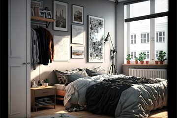 Bedroom interior. Bed. 3d illustrationhyperrealism, photorealism, photorealistic