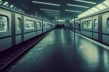 Fototapeta na wymiar subway station with train, Generative AI Illustration