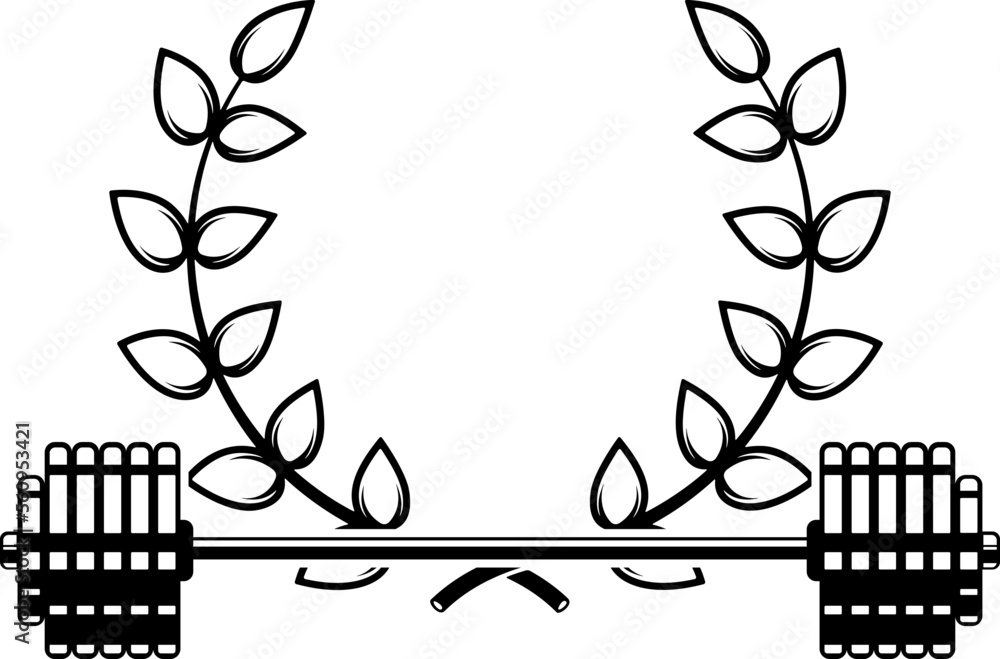 Wall mural Emblem template with barbell and wreath. Design element for logo, sign, emblem. Vector illustration - Wall murals