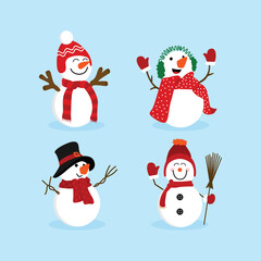 Hand drawn snowman with scraft character collection