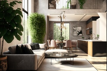 interior design or living area or reception in modern con