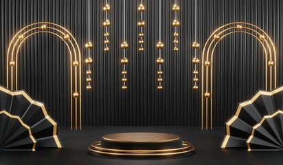 3D rendering of black podium background for black friday product on podium