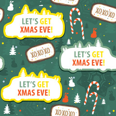 Christmas Cute Style Background with Traditional Elements and Greeting Text for Paper Package or Textile Print.