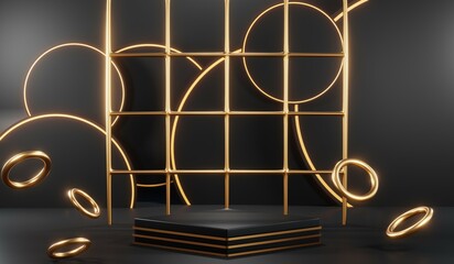 3D rendering of black podium background for black friday product on podium