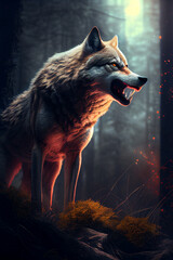 Wunderschöner Wolf im Wald - Ai generiert
