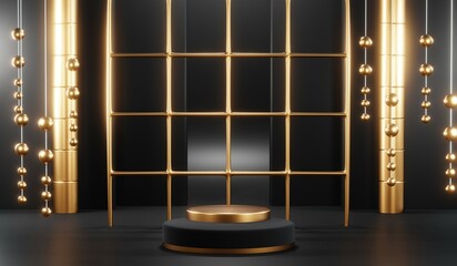 3D rendering of black podium background for black friday product on podium