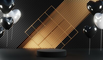 3D rendering of black podium background for black friday product on podium