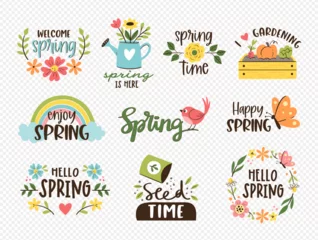 Deurstickers Spring Label Collection. Seasonal decorative sentences isolated on white background. Vector illustration. © insemar