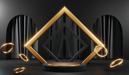 3D rendering of black podium background for black friday product on podium