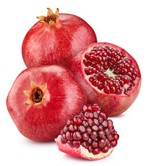 Pomegranate fruit. Pomegranate isolated on white background. Pomegranate clipping path.