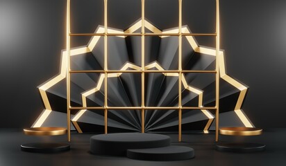 3D rendering of black podium background for black friday product on podium