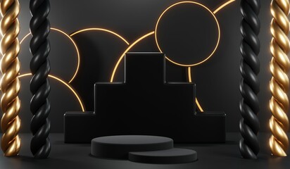 3D rendering of black podium background for black friday product on podium