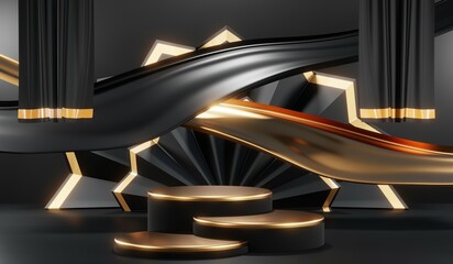 3D rendering of black podium background for black friday product on podium